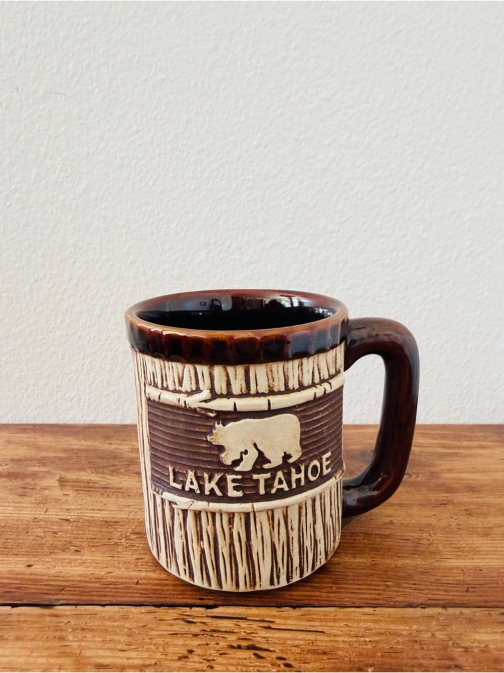 Lake Tahoe Embossed Bear Wood Looking Mug